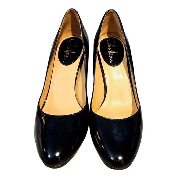 Cole Haan X Nike Air Black Leather Pump Heels Sz 7B Round Toe Slip On Padded - Picture 11 of 12